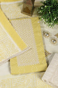 Mustard Colour Cotton Printed & Resham Neck Embroidered Unstitched Suit