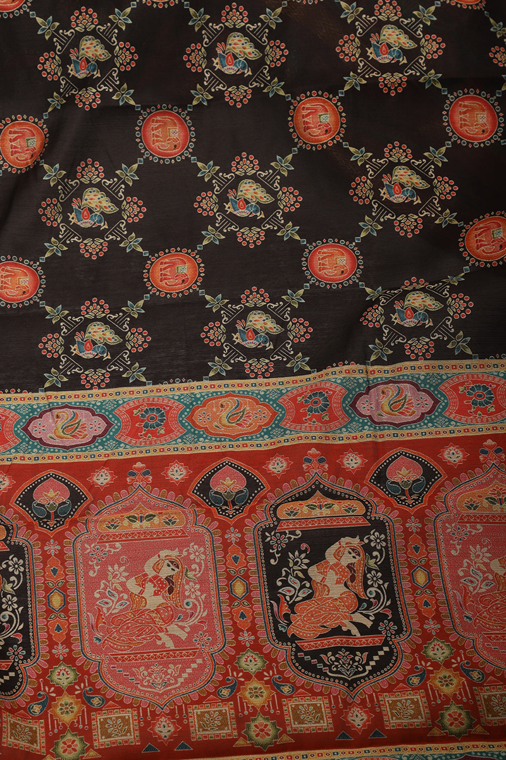 Black Cotton Kalamkari Printed Saree
