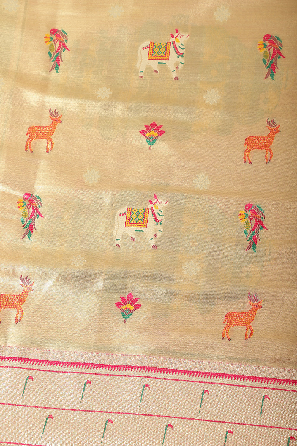 Gold  Tissue Silk  Pathani Work Saree