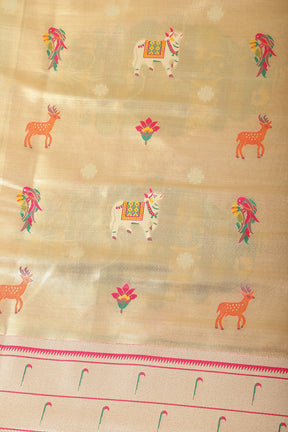 Gold  Tissue Silk  Pathani Work Saree