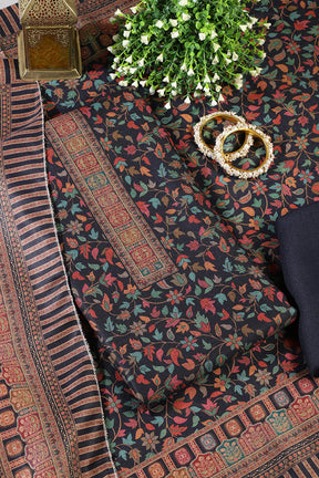 Navy Pashmina Floral Printed Unstitched Suit Fabric