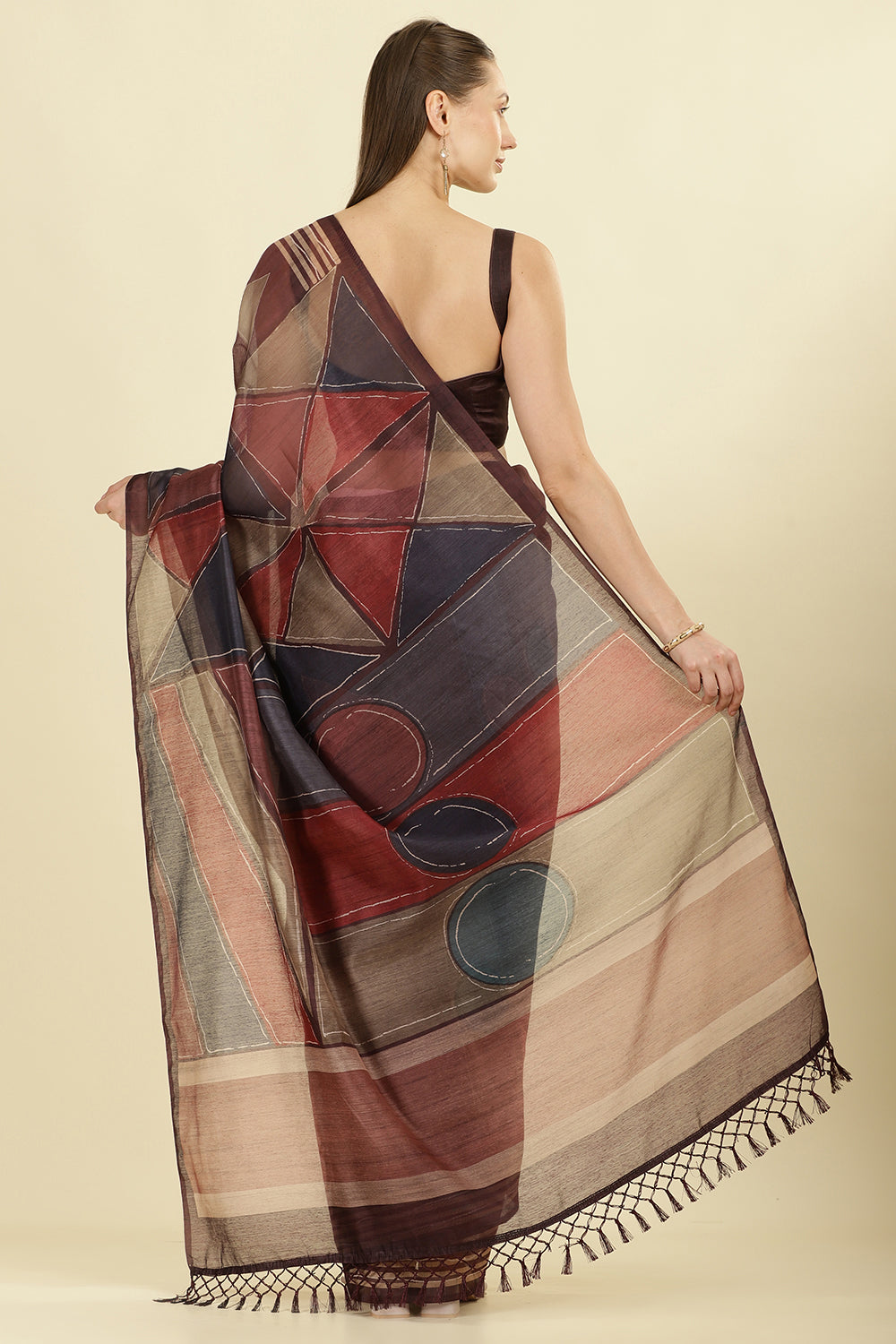 Wine Organza Cotton Printed Saree
