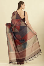 Wine Organza Cotton Printed Saree