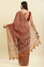Brown Floral Printed Cotton Silk Saree