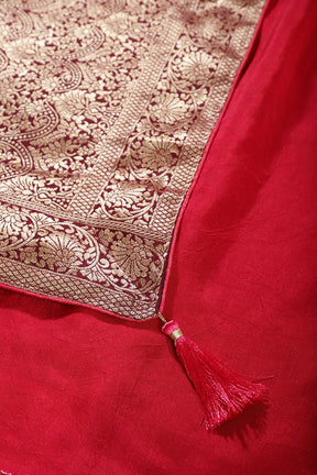Dark Scarlet Banarasi Silk Zari Floral Zaal Woven Saree
