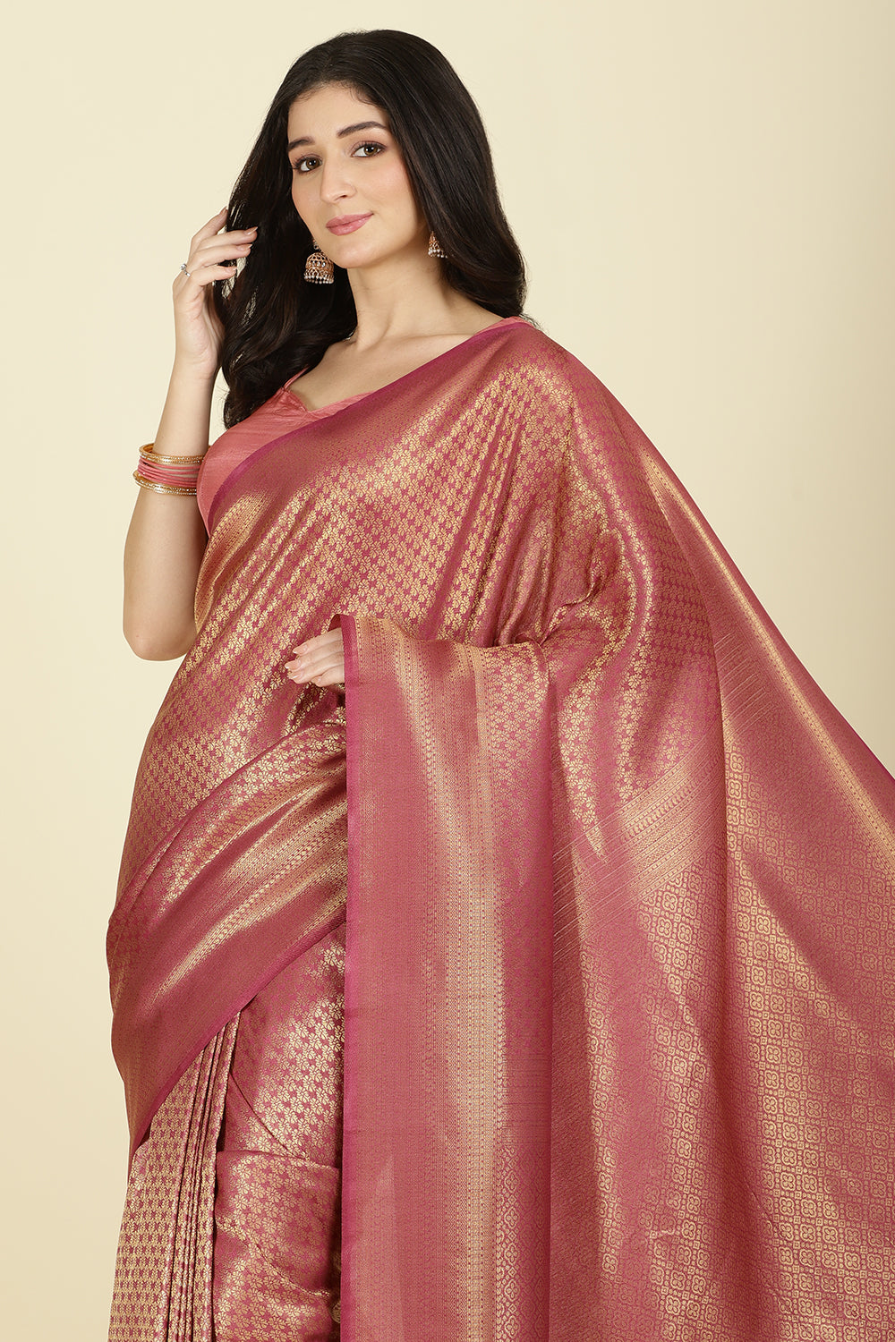 Muted Pink Color Zari Woven South Silk Saree