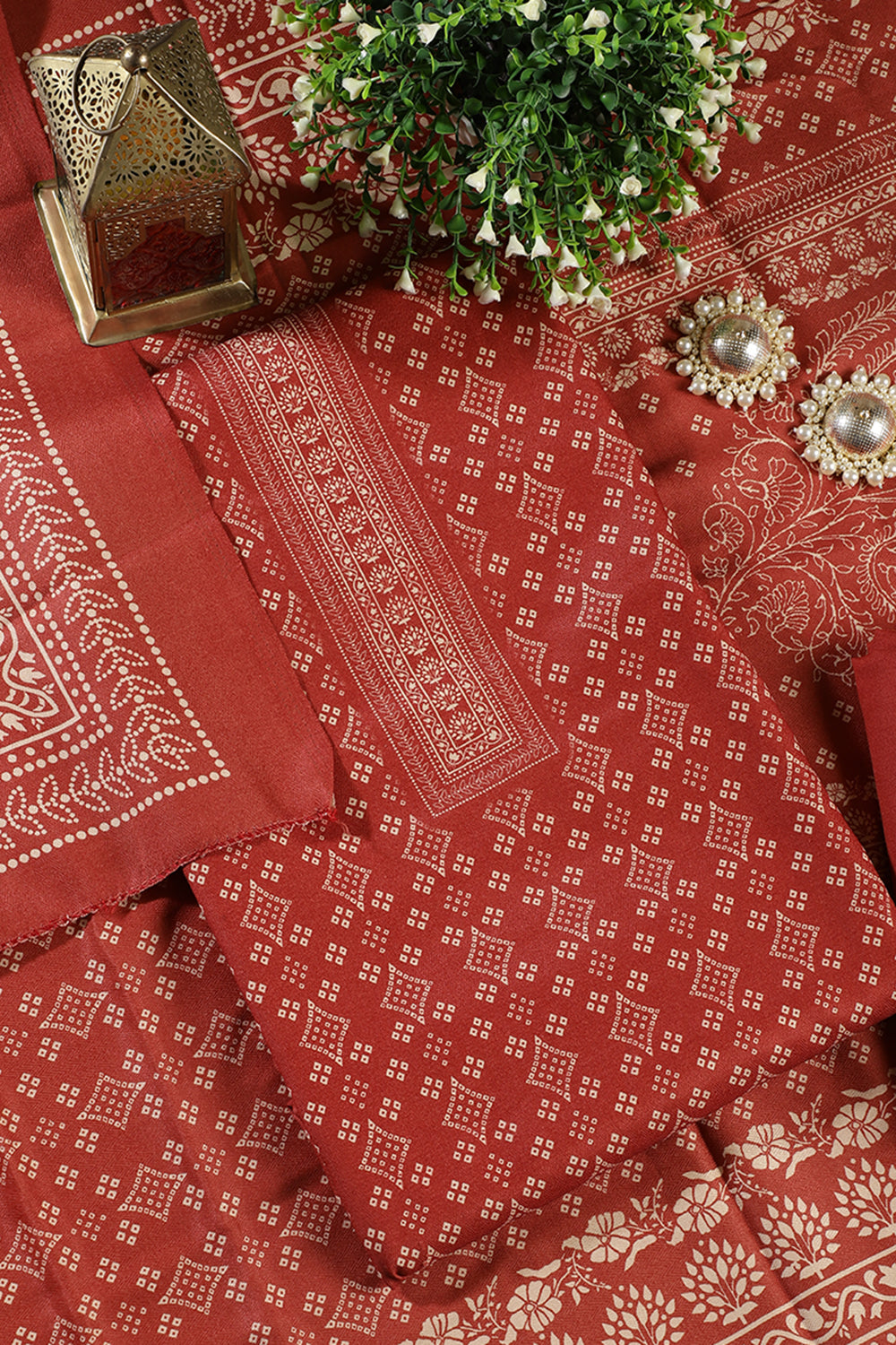 Maroon Printed Pashmina Unstitched Suit Fabric