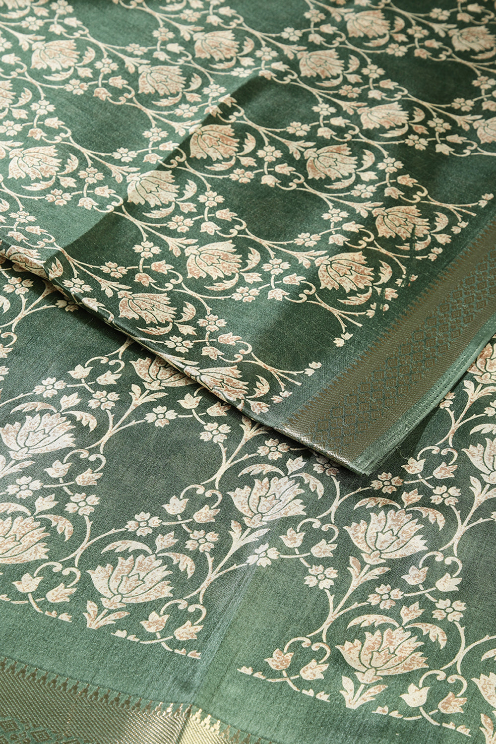 Green Color Cotton Silk Block Printed Saree