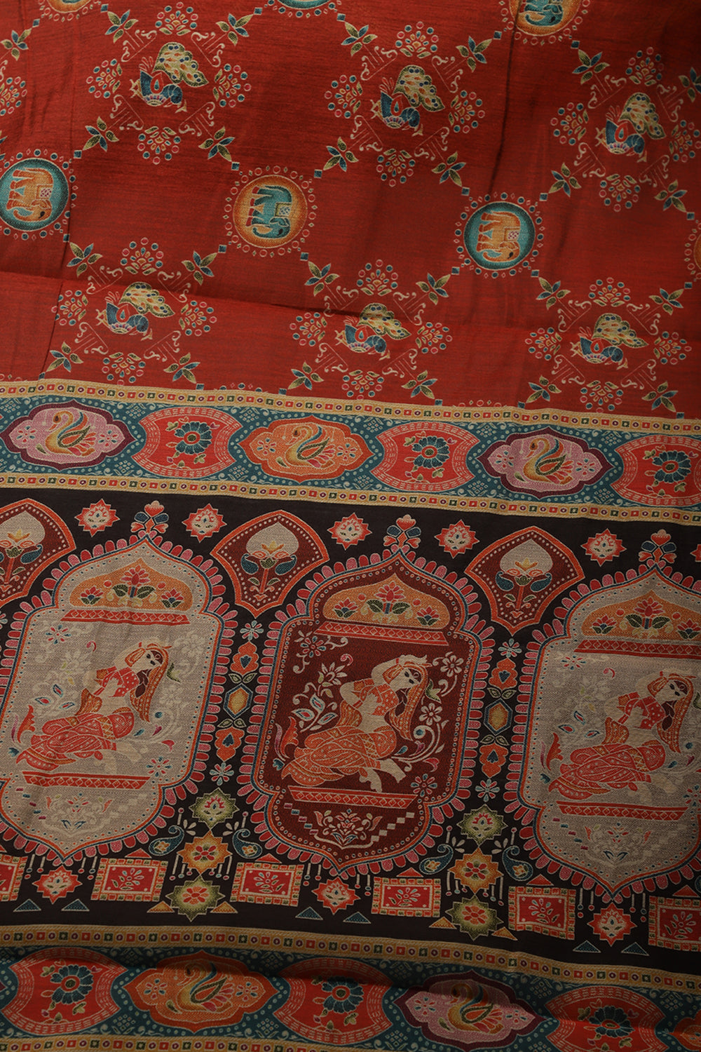 Maroon Cotton Kalamkari Printed Saree