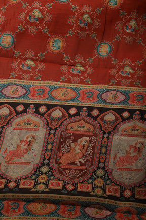 Maroon Cotton Kalamkari Printed Saree