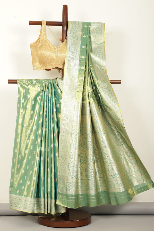 Teal & Gold Dual Toned Silk Woven Saree