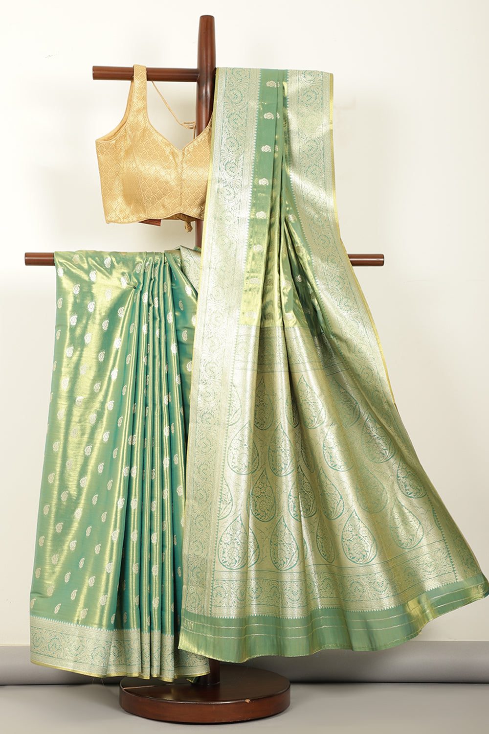 Teal & Gold Dual Toned Silk Woven Saree