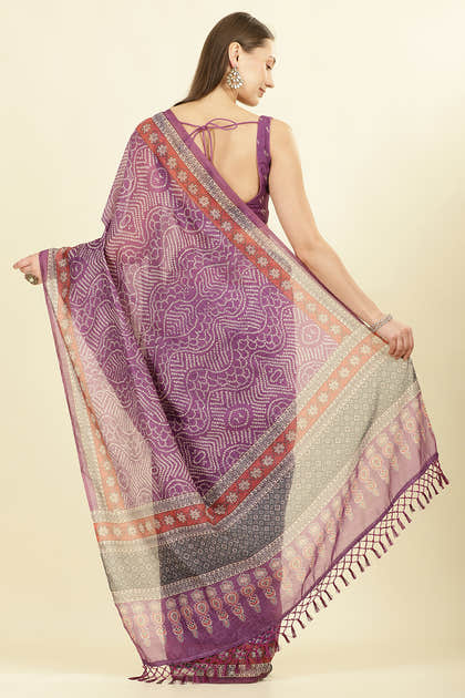 Purple Bandhani Printed Cotton Saree