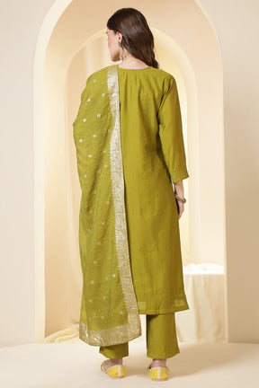 Green Silk Embroidered Suit Set