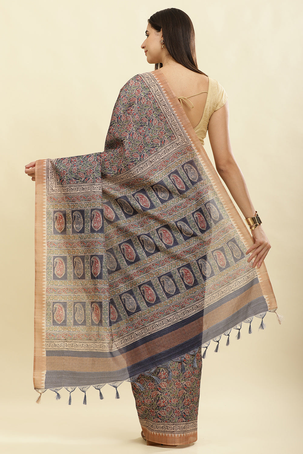 Navy Cotton Silk Floral Boota Printed Saree