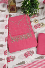 Pink Cotton Gota Patti and Zari Work Unstitched Suit Material