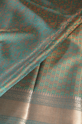 Teal Green Silk Floral and Paisley Resham & Zari Woven Saree