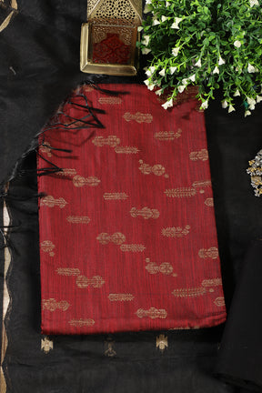 Maroon Chanderi Silk Woven Unstitched Suit