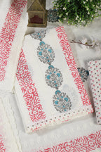 Cream & Magenta Printed And Resham Embroidered Unstitched Suit Fabric