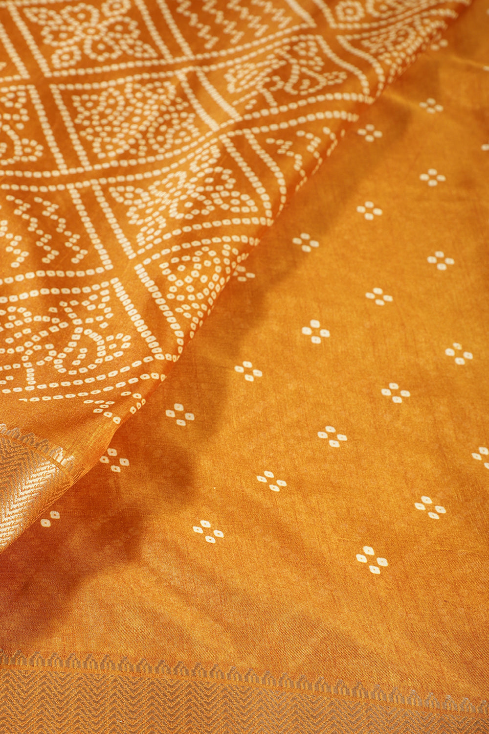 Mustard Color Block Printed Cotton Silk Saree