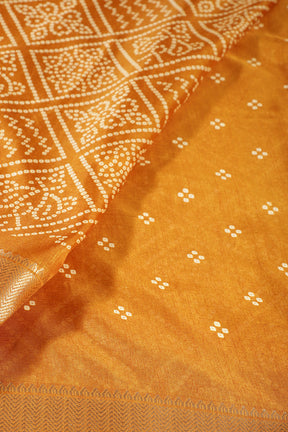 Mustard Color Block Printed Cotton Silk Saree