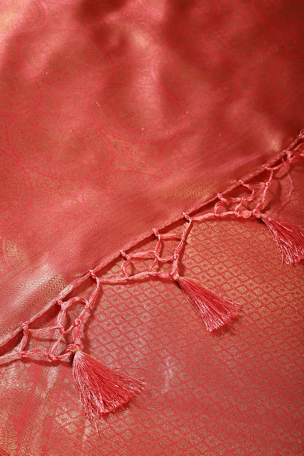 Dark Coral Color Silk Resham and Zari Woven Saree