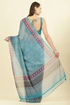 Teal Bandhani Printed Cotton Saree
