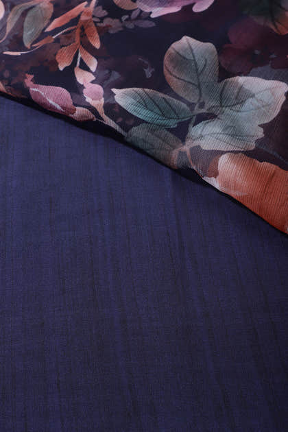 Navy Colour Floral Printed Chiffon Saree