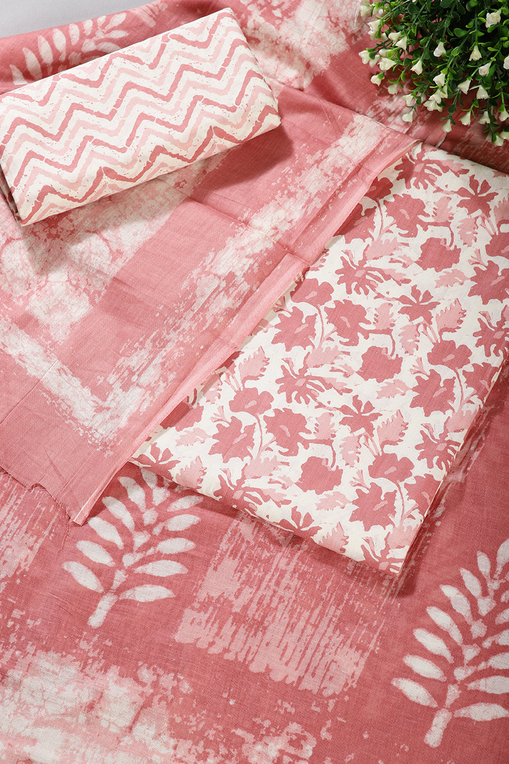 Pink Color Cotton Printed Unstitched Suit