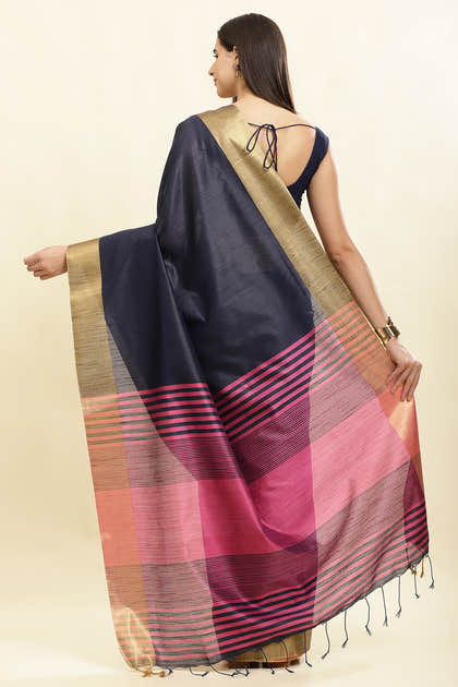 Navy Colour Silk  Woven Saree