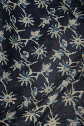 Navy Cotton Abstract Printed Saree