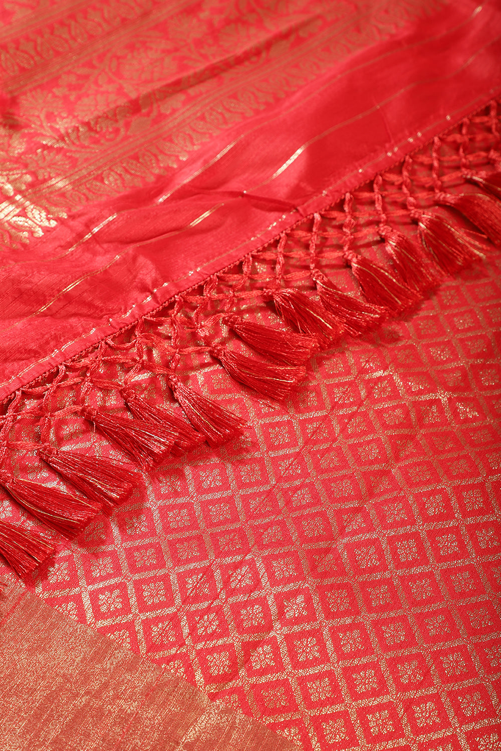 Orange & Red Cotton Silk Zari Woven Saree