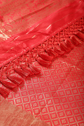 Orange & Red Cotton Silk Zari Woven Saree