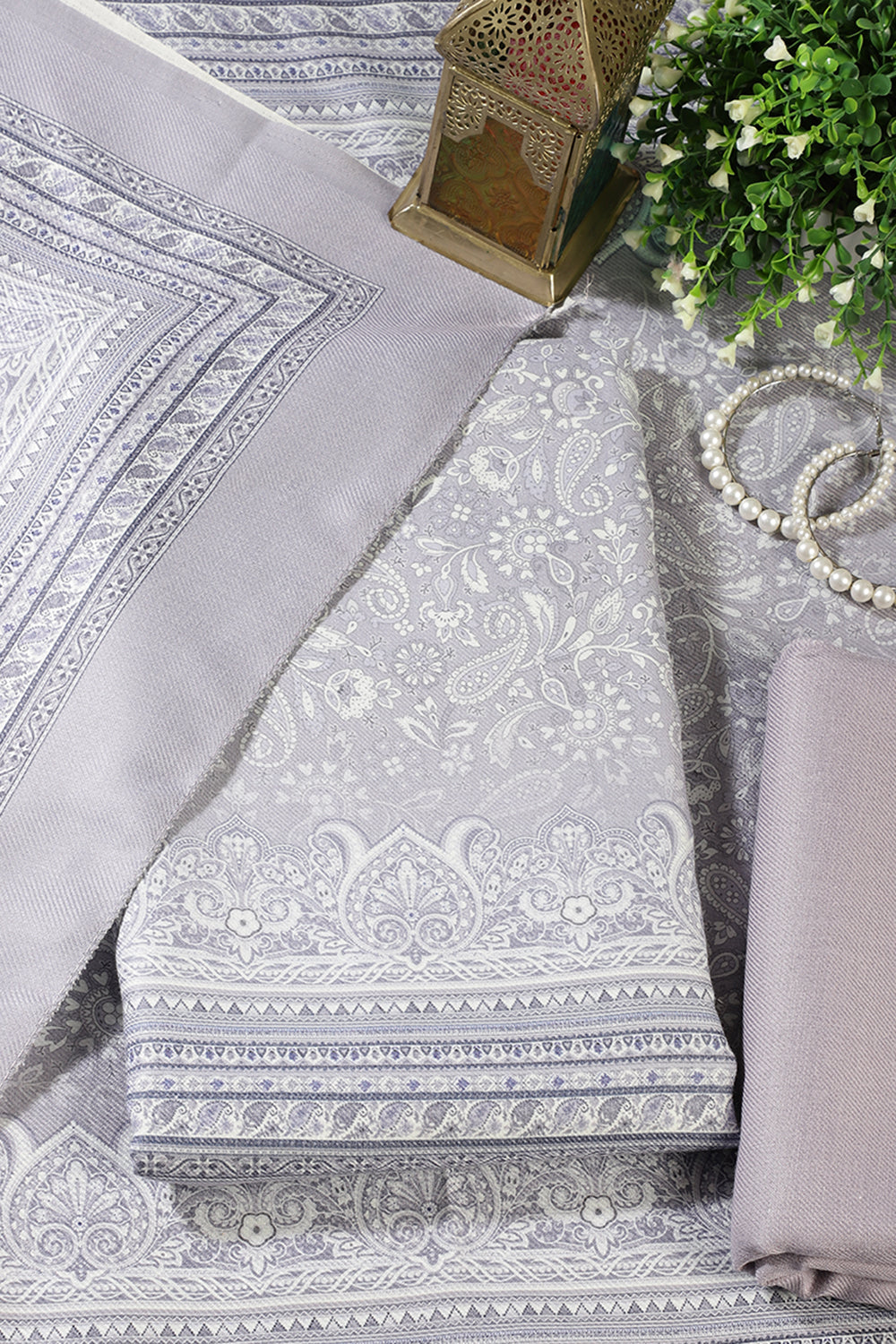 Light Lavender Digital Printed Pashmina Unstitched Suit Material