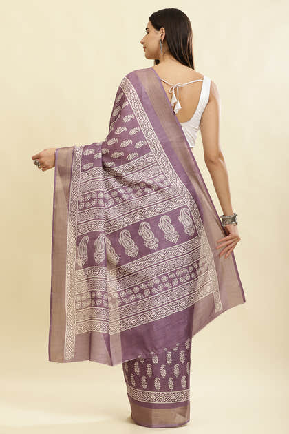 Mauve Color Cotton Silk Boota Printed And Zari Woven Saree