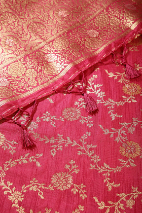 Cranberry Color Raw Silk Zari Woven Saree
