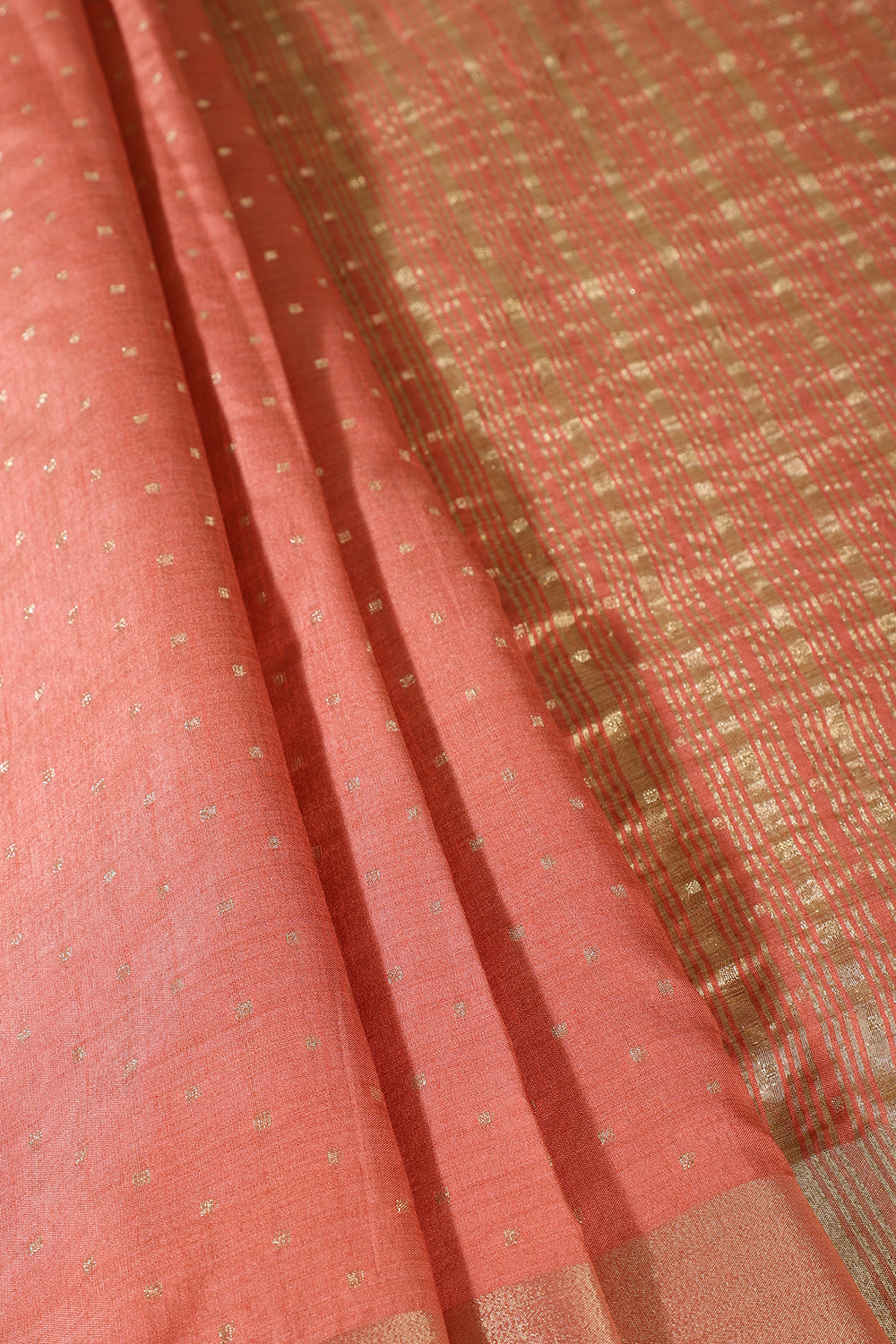 Peach Zari Woven Silk Saree