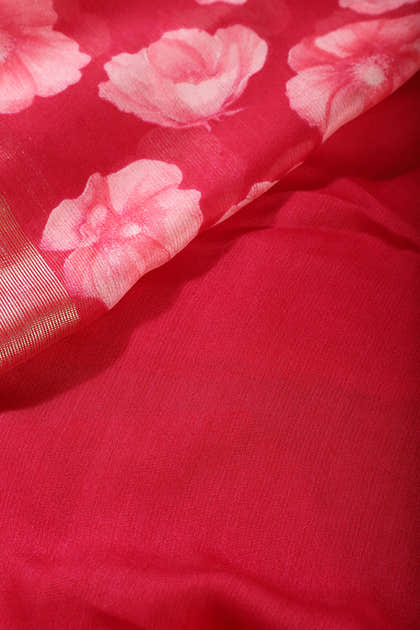 Cardinal Red Chiffon Floral Printed Saree