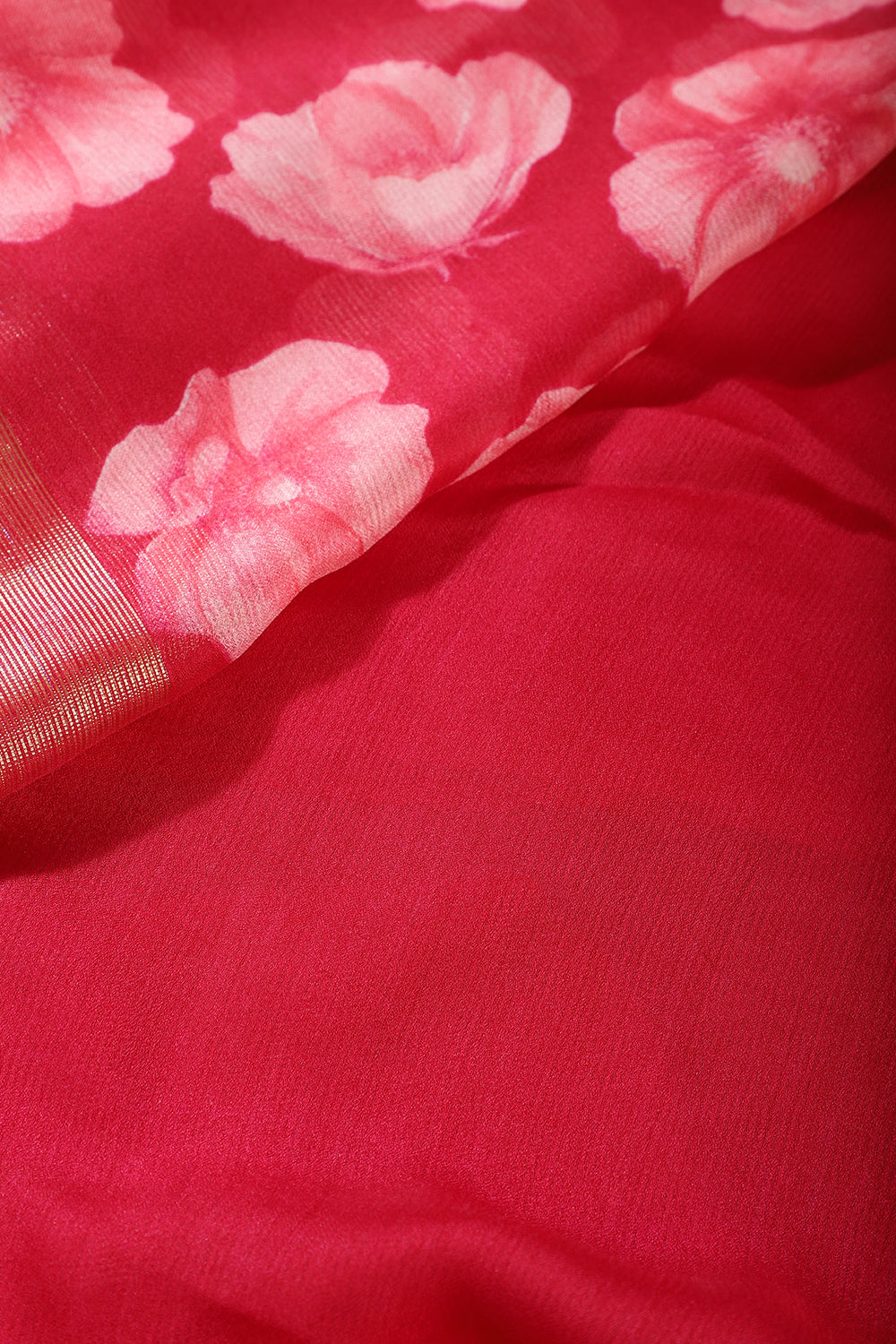 Cardinal Red Chiffon Floral Printed Saree