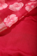 Cardinal Red Chiffon Floral Printed Saree