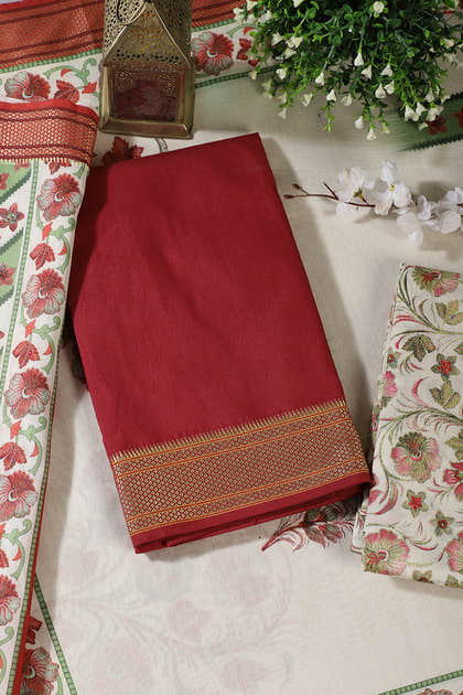 Maroon Cotton Unstitched Suit Material With Floral Printed Dupatta & Salwar