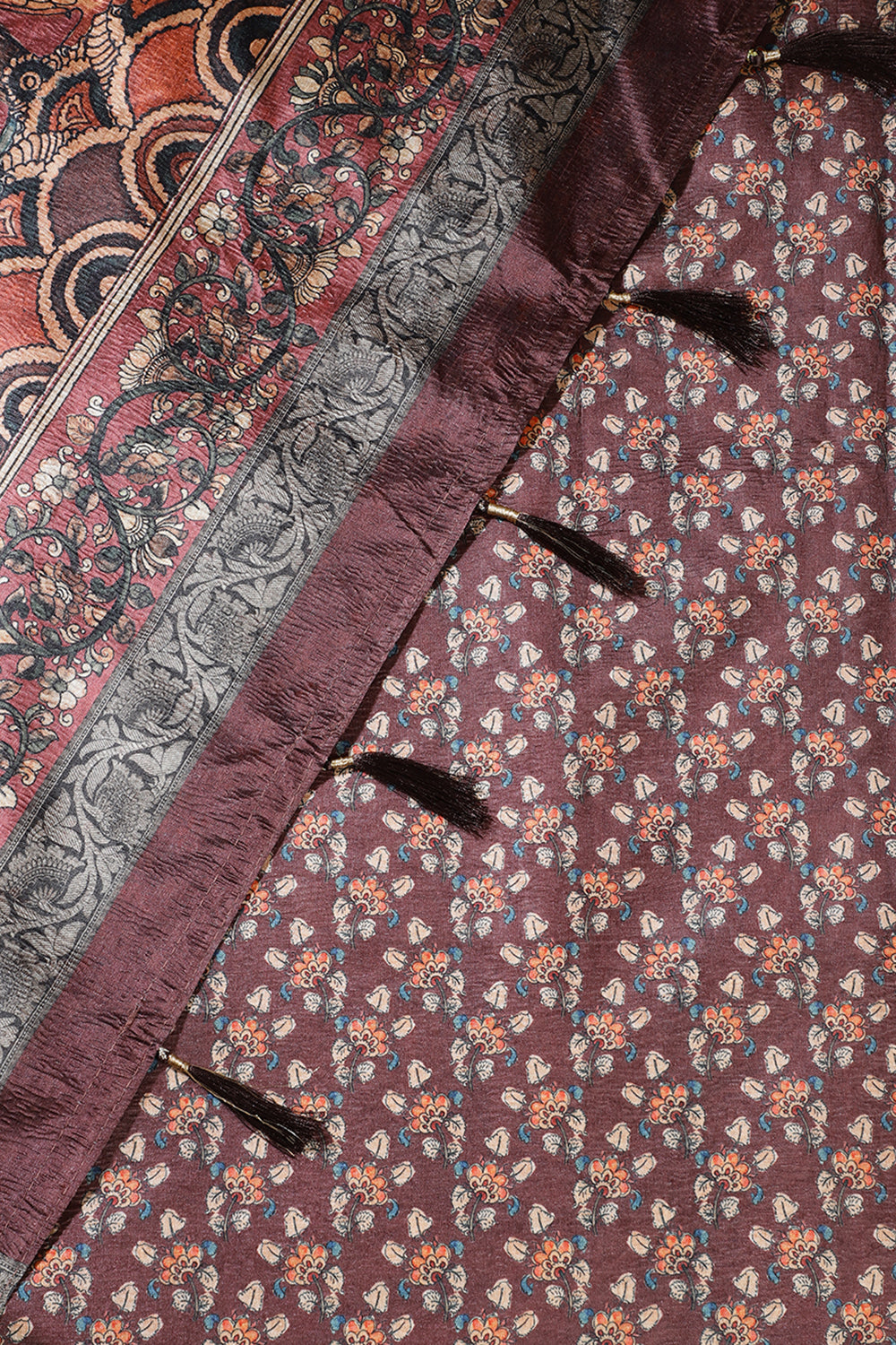 Light Maroon Tussar Silk Digital-Inspired Printed Saree