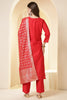 Red Color Silk Neck Embroidered Suit Set