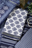 Blue And White Cotton Zari Border & Floral Block Print Unstitched Suit Material