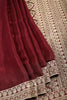 Dark Scarlet Color Crepe Zari Embroidered Saree