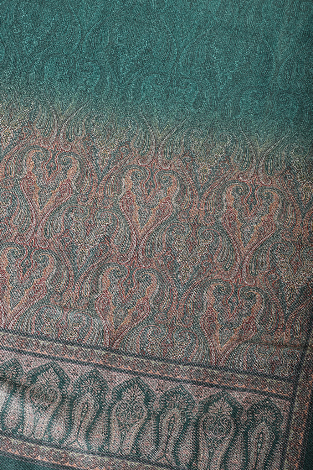 Bottle Green Pashmina Printed And Neck Embroidered Unstitched Suit Material