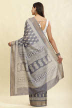 Grey Color Cotton Silk Boota Printed And Zari Woven Saree