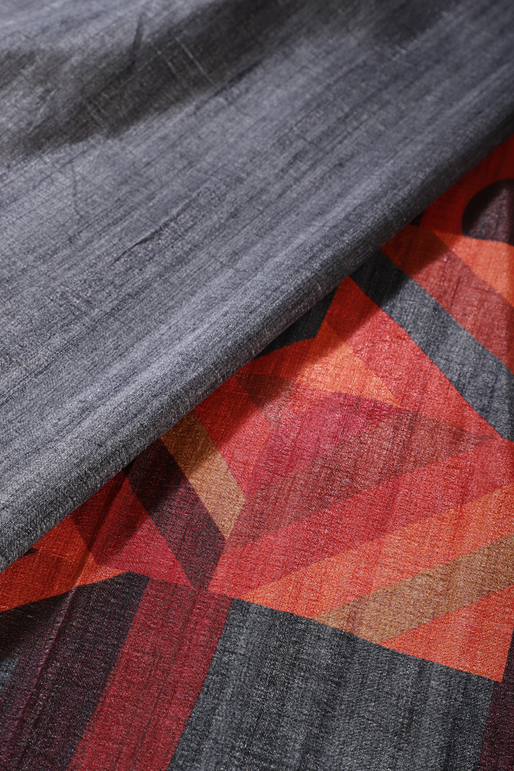 Grey Tussar Silk Printed Saree