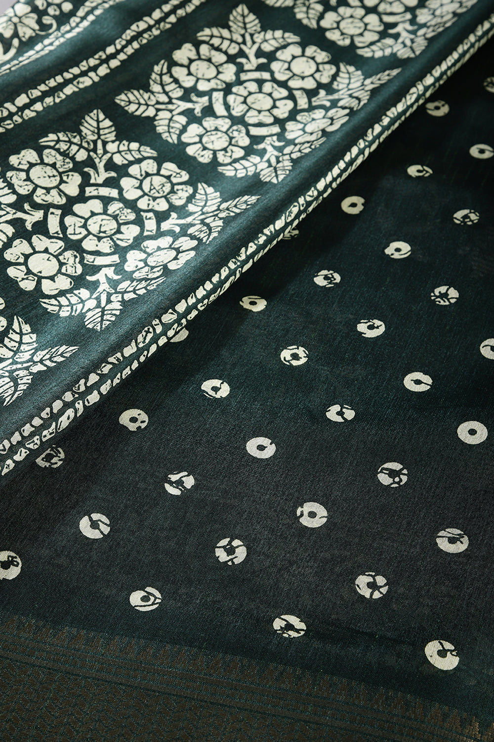 Bottle Green Color Cotton Silk Block Printed Saree