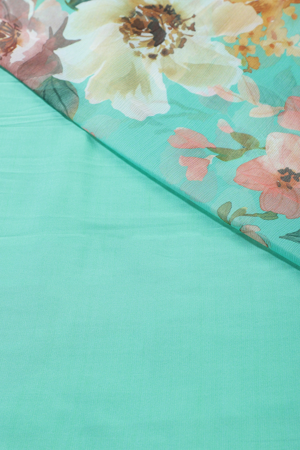 Turquoise Color Floral Printed Chiffon Saree